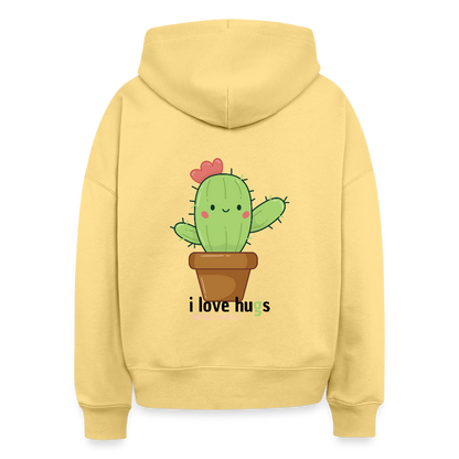 Hoodie „I love Hugs“ für Erwachsene – Nachhaltiger Kapuzenpullover aus 100% Bio-Baumwolle - Hellgelb