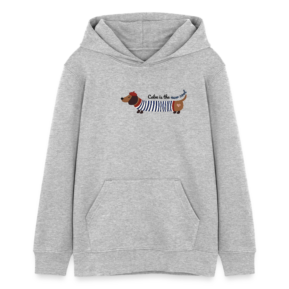 Herzfarben Kinder Hoodie „Calm is the new cool“ – Bio-Baumwolle Hoodie für Kinder & Teens (9–13 Jahre) - Grau meliert