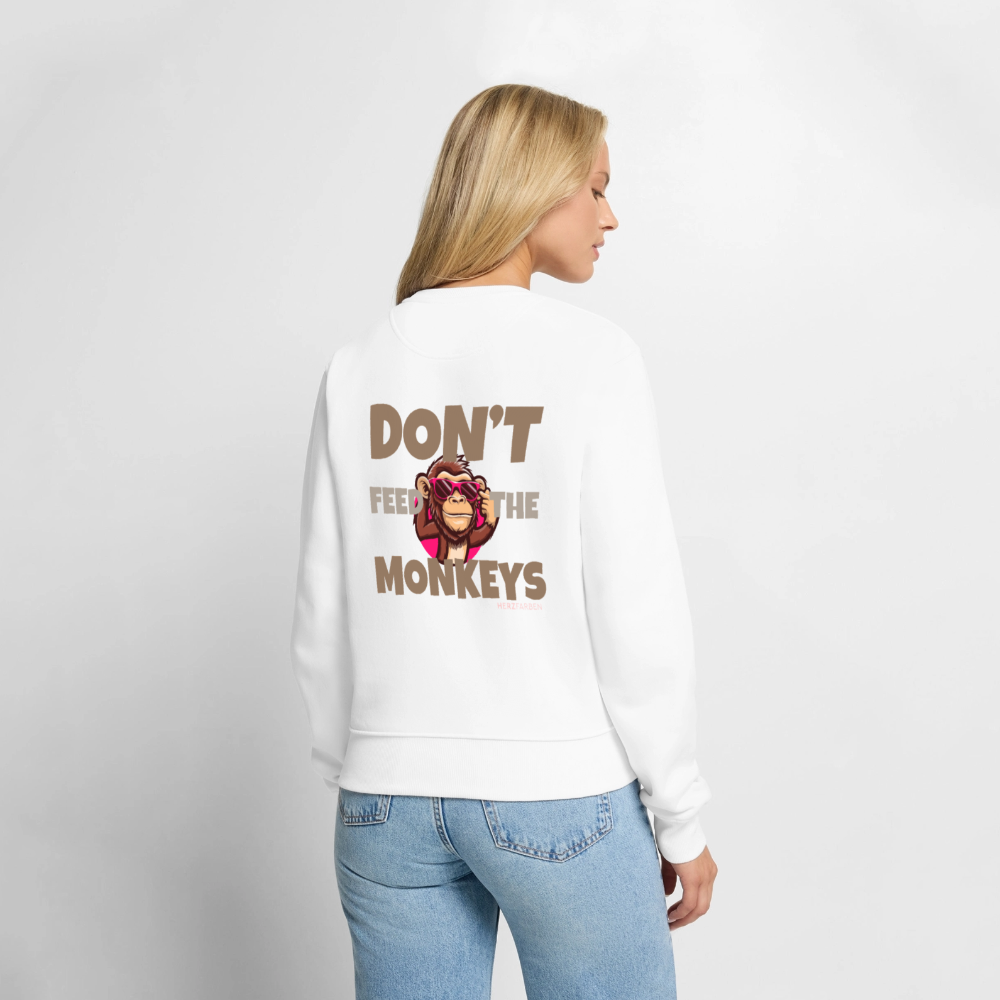 Herzfarben Damen Sweatshirt – DON’T FEED THE MONKEYS | Statement Sweater - Weiß