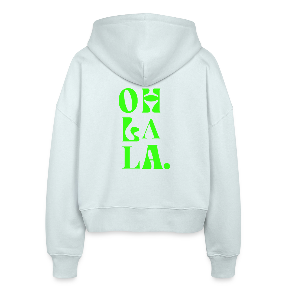 Zipp-Hoodie „OH LA LA“ – Trendiger Hoodie aus 100 % Bio-Baumwolle mit Neon-Print - Eisblau