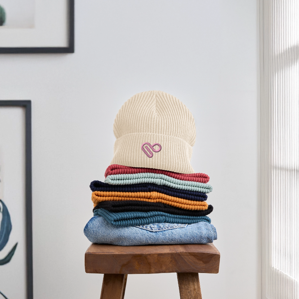 Herzfarben Mütze – Cremefarbene Mütze aus 95 % Bio-Baumwolle & 5 % Elasthan - Weißgrau