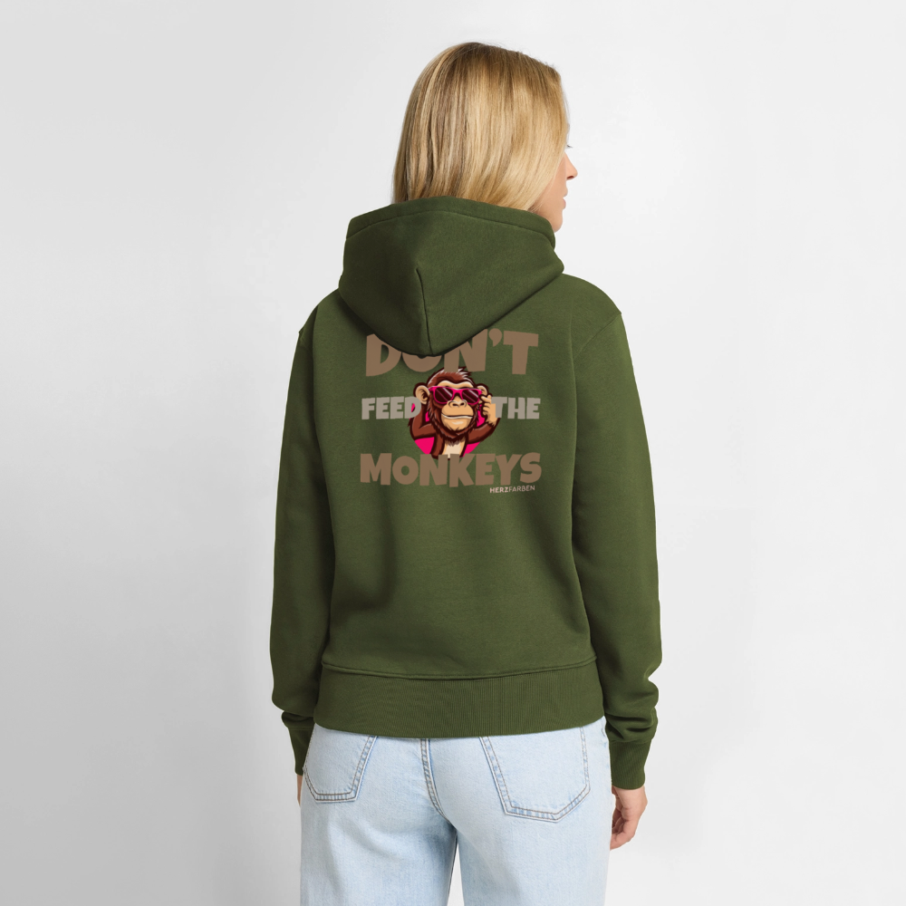 Herzfarben Damen Hoodie – DON’T FEED THE MONKEYS - Khaki
