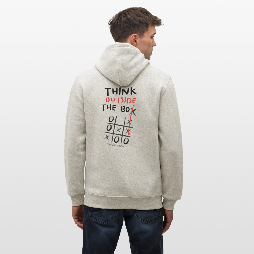 Hoodie „Think outside the box“ – Kreativer Sprüche Hoodie aus 100% Bio-Baumwolle - Beige meliert