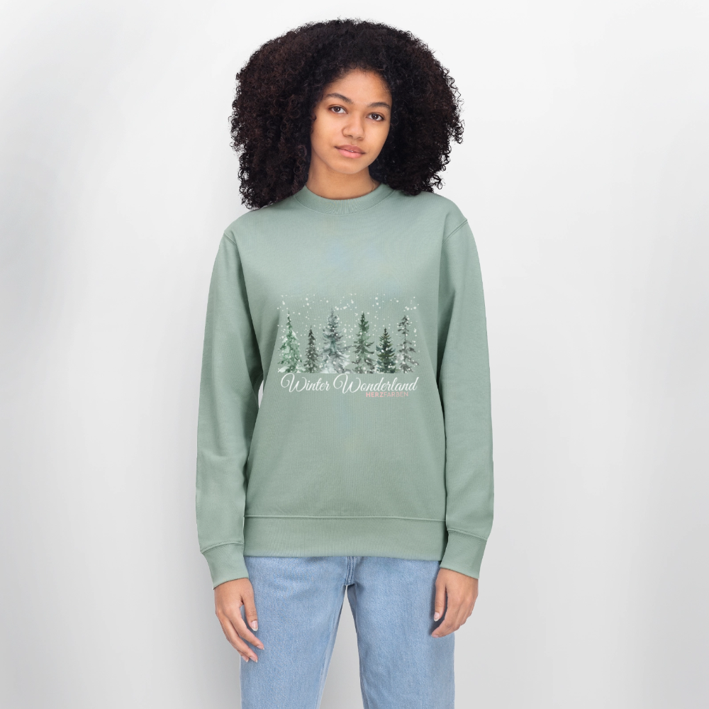 Bio Sweatshirt „Winter Wonderland“ – Nachhaltig & gemütlich ❄️🌲 - Helles Graugrün