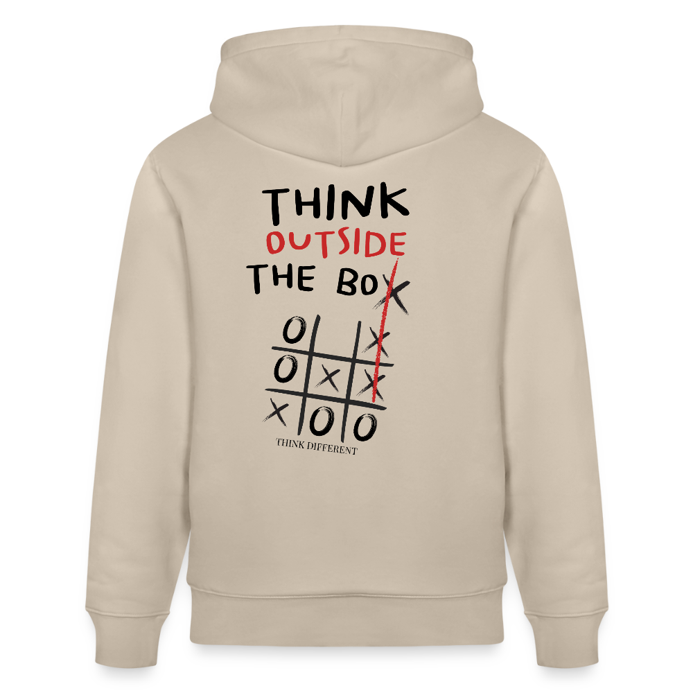 Hoodie „Think outside the box“ – Kreativer Sprüche Hoodie aus 100% Bio-Baumwolle - Beige