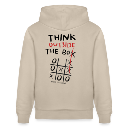 Hoodie „Think outside the box“ – Kreativer Sprüche Hoodie aus 100% Bio-Baumwolle - Beige
