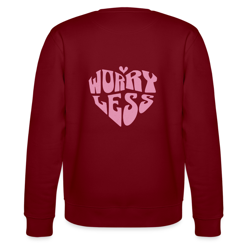 Worry Less Sweater – Statement Pullover mit Herz-Print | Cozy Unisex Sweatshirt für mehr Leichtigkeit - Burgunderrot