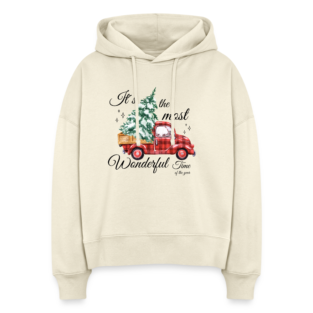 Hoodie „Red Christmas Truck“ 🎄🚛 | Weihnachtspulli | 100% Bio-Baumwolle - Weißgrau