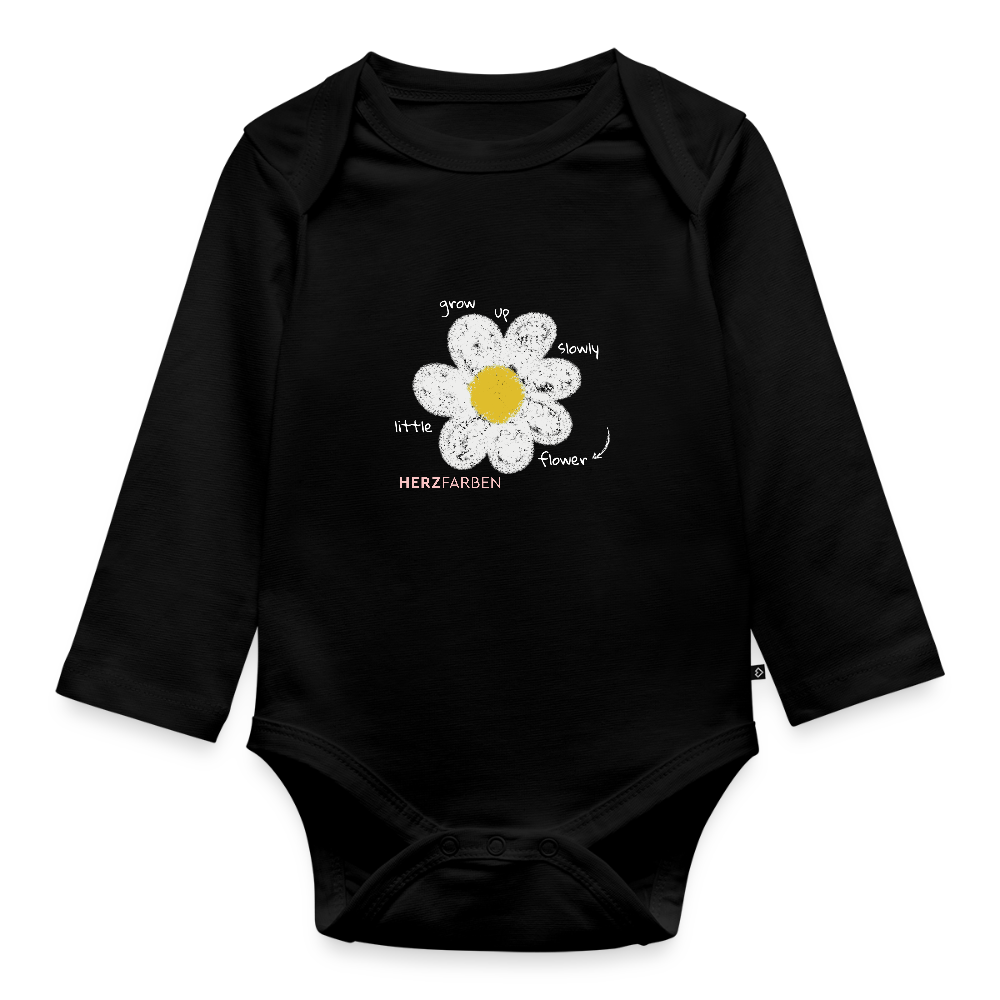 Grow up little flower Baby Bio Langarm Body – Niedlicher Babybody mit Blümchen-Print - Schwarz