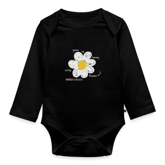 Grow up little flower Baby Bio Langarm Body – Niedlicher Babybody mit Blümchen-Print - Schwarz