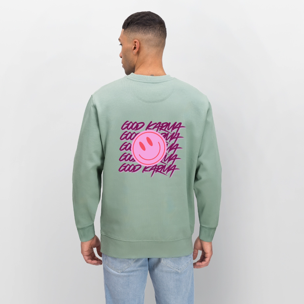 Sweatshirt „Good Karma“ – Statement Sweater aus 100 % Bio-Baumwolle - Helles Graugrün