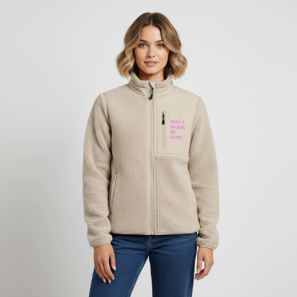 Sherpa Jacke – DON’T WORRY, BE HAPPY. – Unisex Relaxed Fit | 100% Recyceltes Polyester - Beige