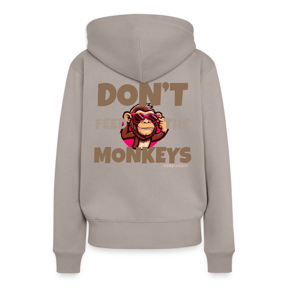 Herzfarben Damen Hoodie – DON’T FEED THE MONKEYS - Taupe