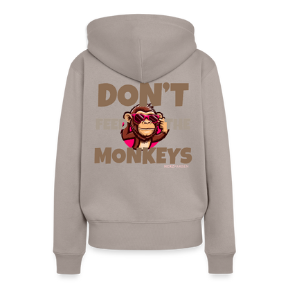 Herzfarben Damen Hoodie – DON’T FEED THE MONKEYS - Taupe