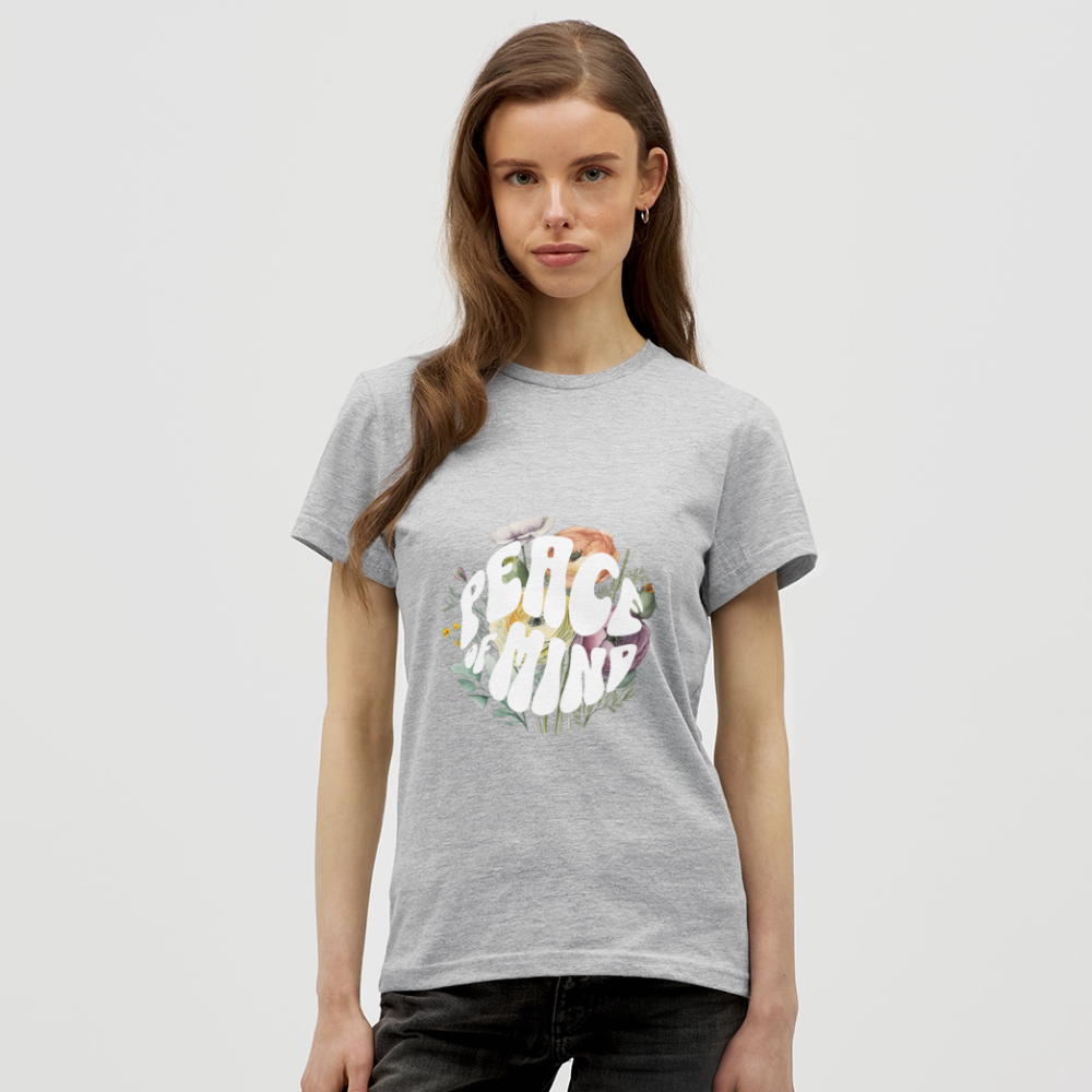 Peace of Mind T-Shirt – Boho Floral Retro Shirt | Achtsamkeit & innere Ruhe Design - Grau meliert