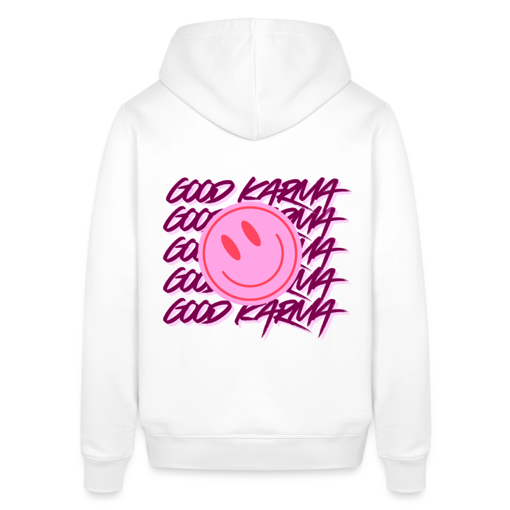 Hoodie „Good Karma“ – Smiley Design - Weiß