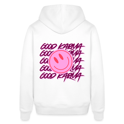 Hoodie „Good Karma“ – Smiley Design - Weiß