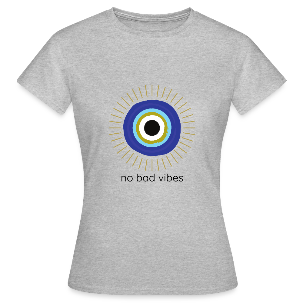 No Bad Vibes T-Shirt – Schutzsymbol Evil Eye Design | Spirituelles Statement Shirt für Positive Energy - Grau meliert