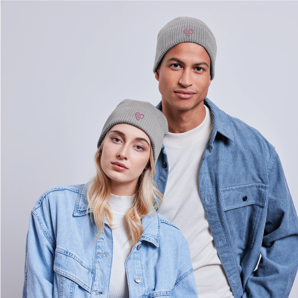 Herzfarben Mütze – Cremefarbene Mütze aus 95 % Bio-Baumwolle & 5 % Elasthan - Hellgrau marmoriert