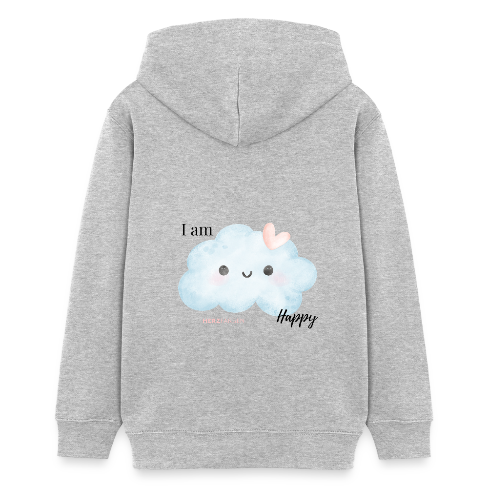 I Am Happy Kinder Hoodie – Nachhaltiger Hoodie mit süßem Wolken-Motiv 🌥️💖 - Grau meliert