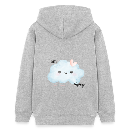 I Am Happy Kinder Hoodie – Nachhaltiger Hoodie mit süßem Wolken-Motiv 🌥️💖 - Grau meliert