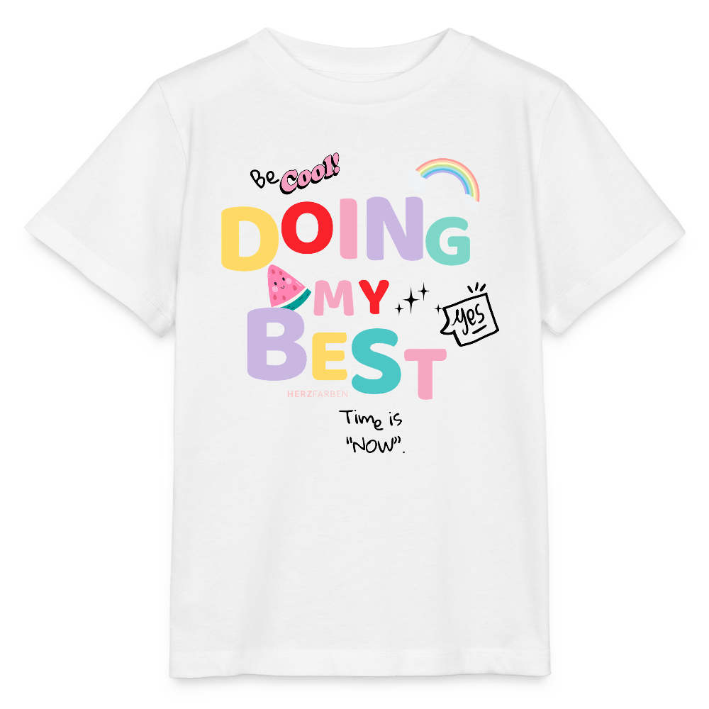 Herzfarben Kinder T-Shirt „Doing My Best – Be Cool“ – Kindershirt aus 100 % Baumwolle - Weiß
