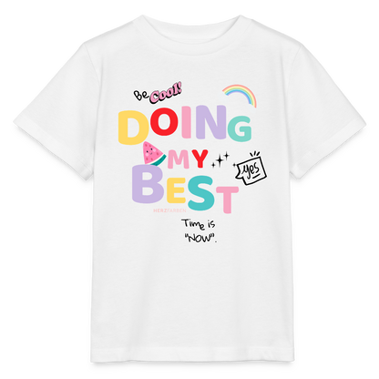 Herzfarben Kinder T-Shirt „Doing My Best – Be Cool“ – Kindershirt aus 100 % Baumwolle - Weiß