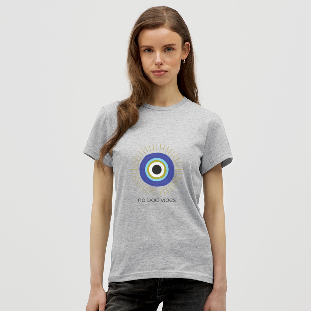 No Bad Vibes T-Shirt – Schutzsymbol Evil Eye Design | Spirituelles Statement Shirt für Positive Energy - Grau meliert