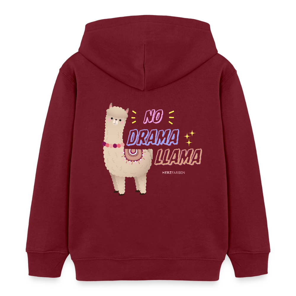 Kinder Hoodie „No Drama Llama“ – Lustiger Lama Hoodie aus 100% Bio-Baumwolle / 3 - 8 Jahre - Burgunderrot