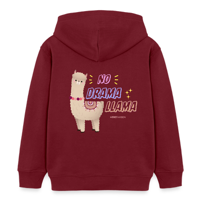 Kinder Hoodie „No Drama Llama“ – Lustiger Lama Hoodie aus 100% Bio-Baumwolle / 3 - 8 Jahre - Burgunderrot