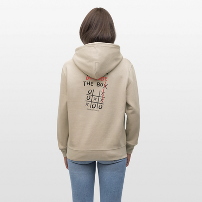 Hoodie „Think outside the box“ – Kreativer Sprüche Hoodie aus 100% Bio-Baumwolle - Beige