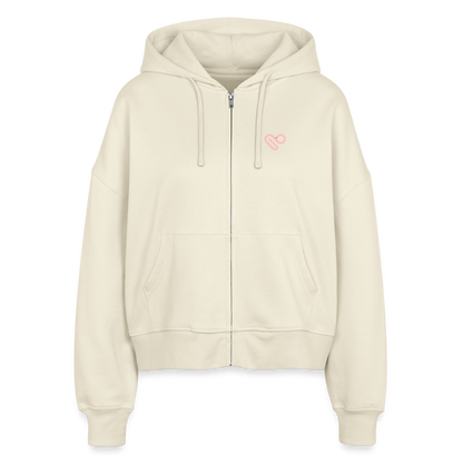 Zipp-Hoodie „OH LA LA“ – Trendiger Hoodie aus 100 % Bio-Baumwolle mit Neon-Print - Weißgrau