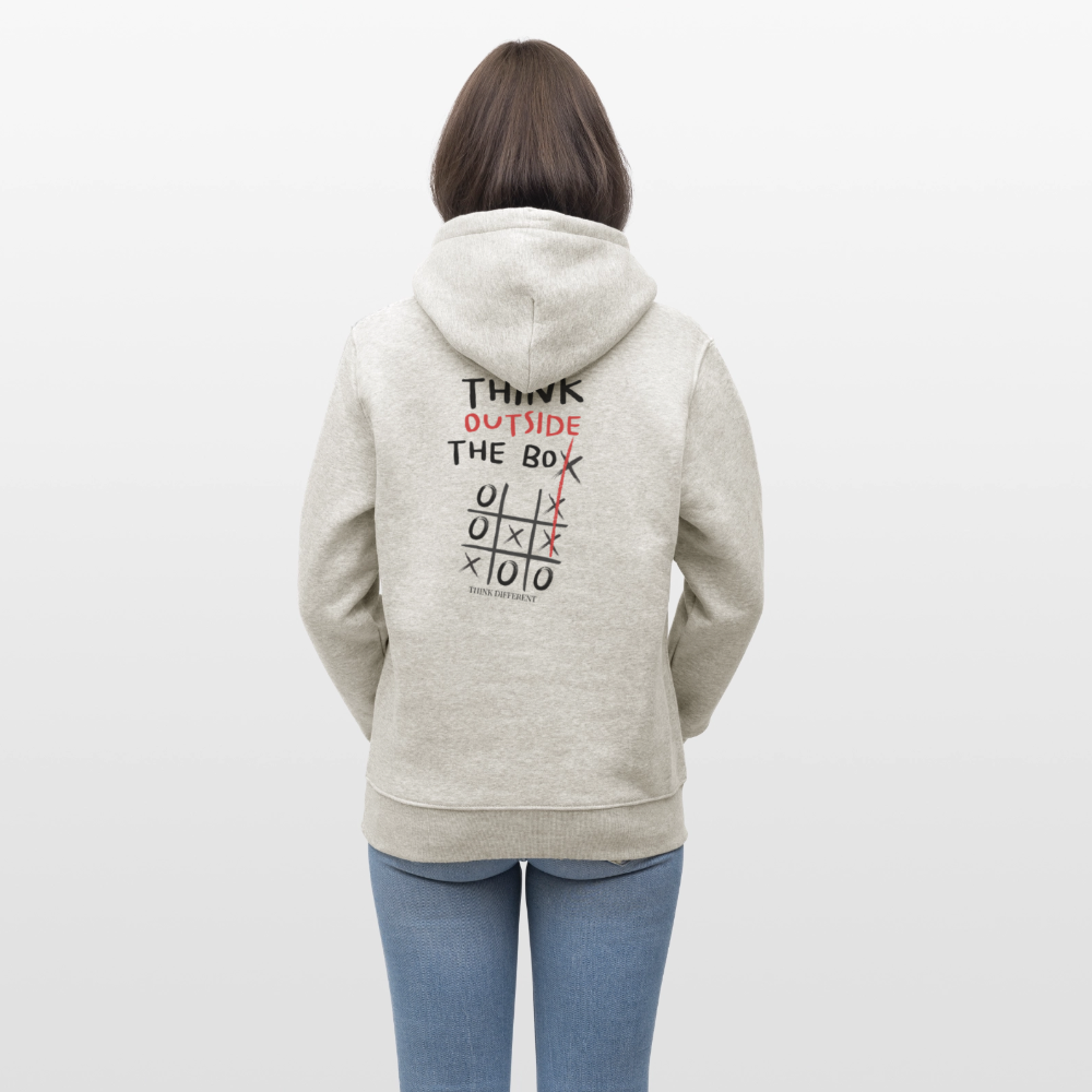 Hoodie „Think outside the box“ – Kreativer Sprüche Hoodie aus 100% Bio-Baumwolle - Beige meliert