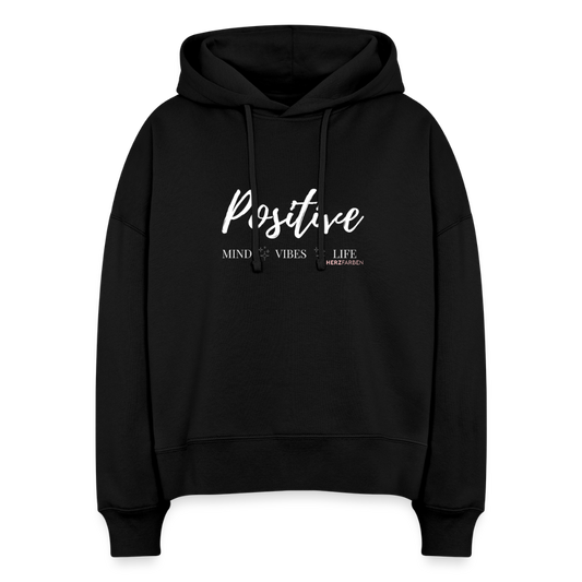 Positive Mind Vibes Life 100% Bio Baumwolle – Streetwear Damen Hoodie mit Motivationsspruch - Schwarz