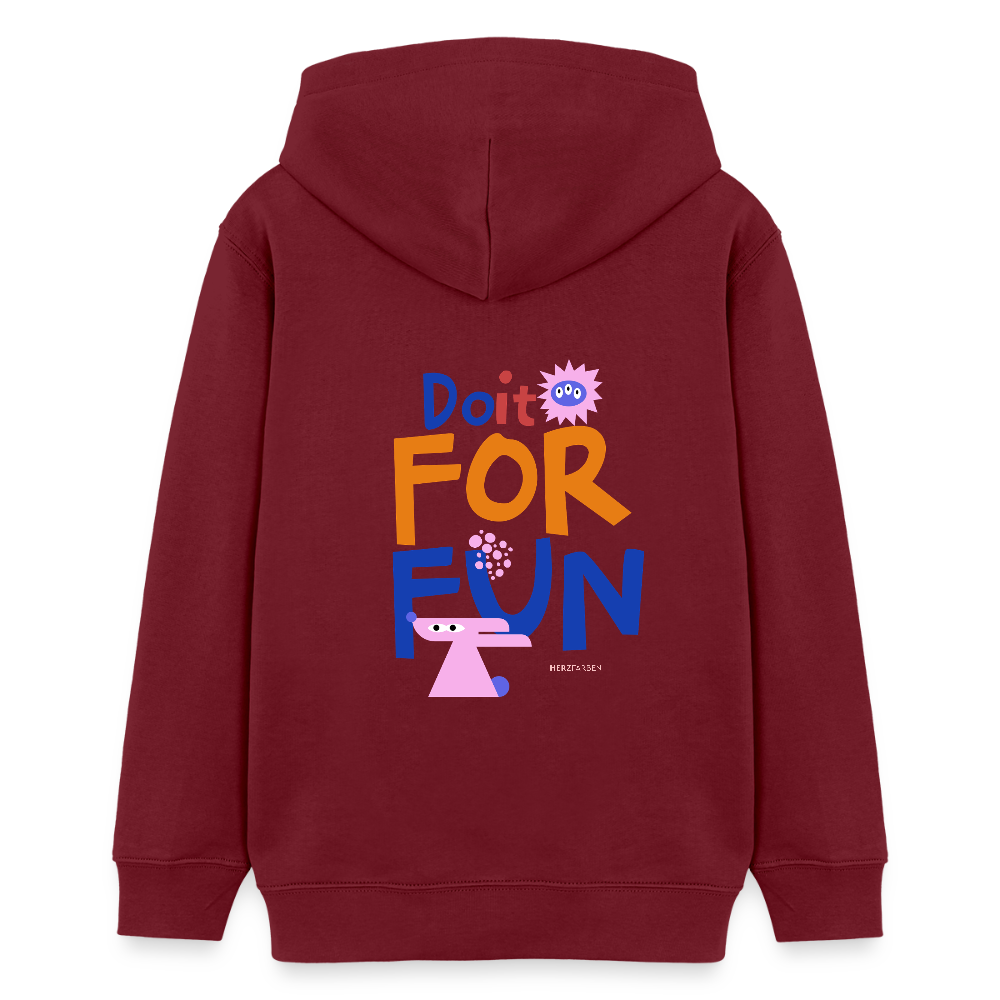 Kinder Hoodie – „Do it for Fun“ – aus 100% Bio-Baumwolle / 9 - 13 Jahre - Burgunderrot