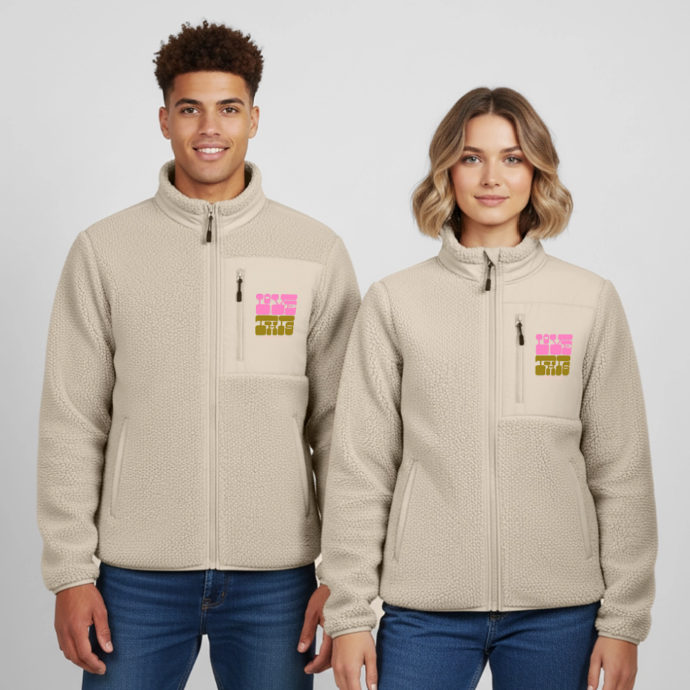 Unisex Sherpa Jacke „I like it like this“ – aus 100 % recyceltem Polyester - Beige