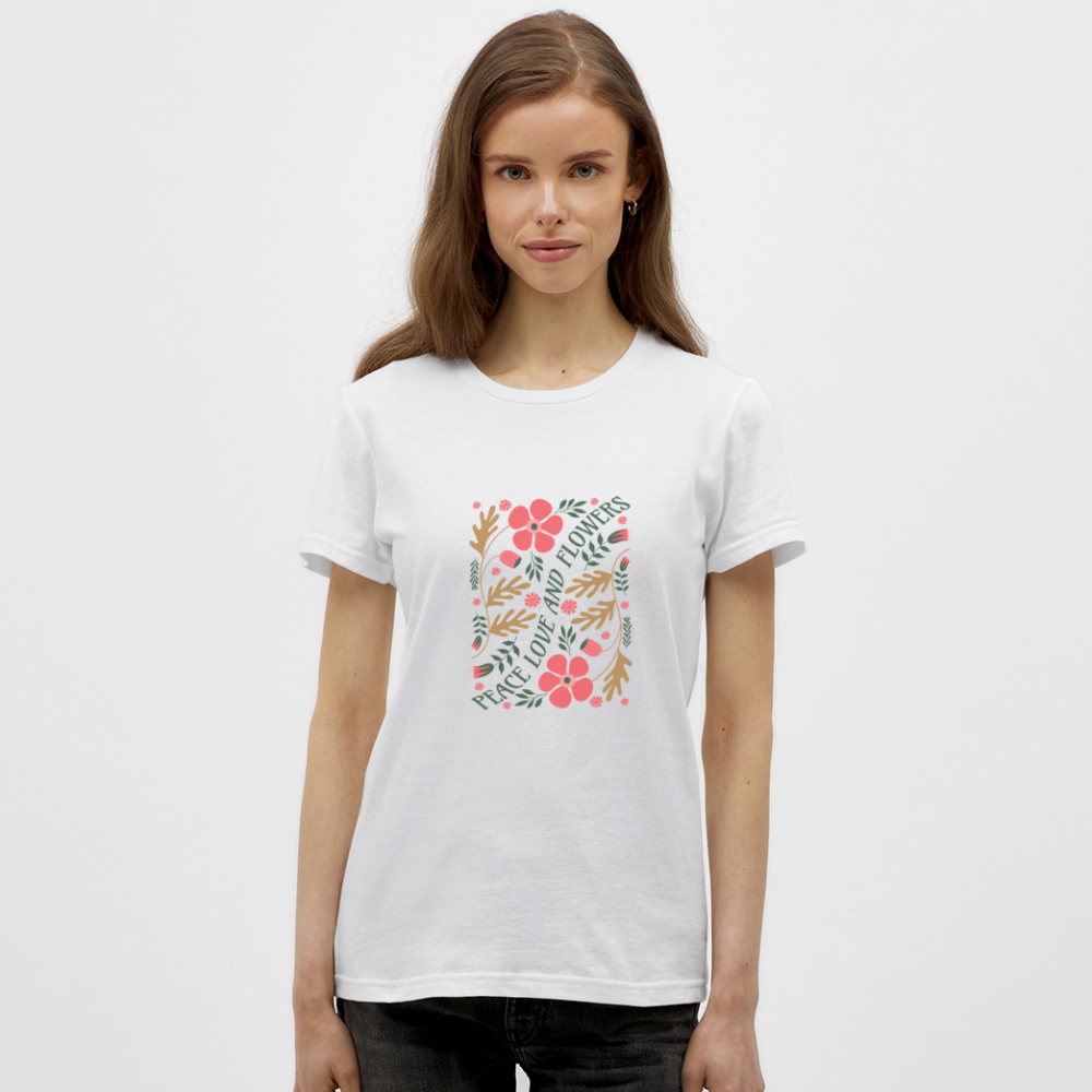 Peace Love and Flowers T-Shirt – Retro Boho Hippie Shirt | Flower Power Tee - Weiß