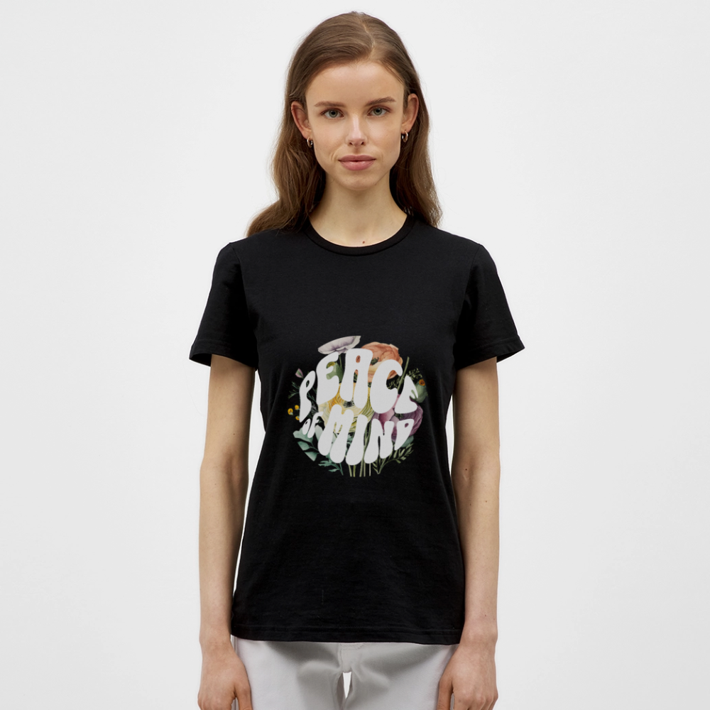 Peace of Mind T-Shirt – Boho Floral Retro Shirt | Achtsamkeit & innere Ruhe Design - Schwarz