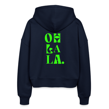 Zipp-Hoodie „OH LA LA“ – Trendiger Hoodie aus 100 % Bio-Baumwolle mit Neon-Print - Navy
