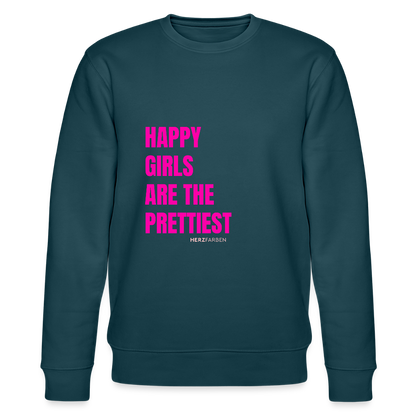 Frauen-Sweatshirt „Happy Girls are the Prettiest“ – 100% Bio-Baumwolle, nachhaltig & stylisch - Dunkles Petrol