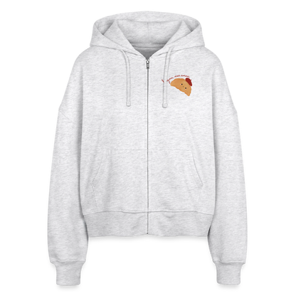 Zipp Hoodie „Bonjour, mon amour“ 🥐❤️ | Französischer Style | Bio-Baumwolle - Weiß meliert