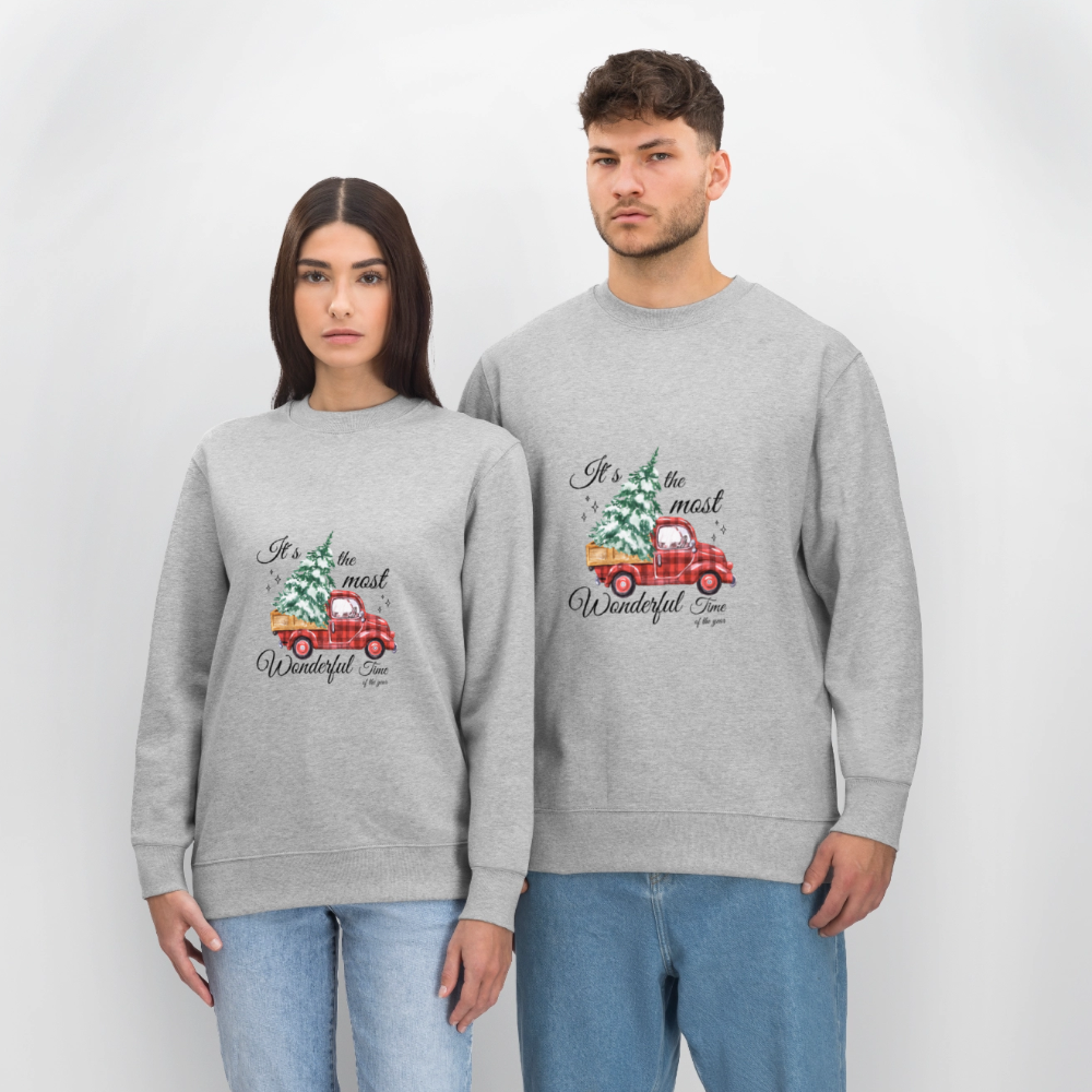 Weihnachts-Sweatshirt „Red Truck with Tree“ – 100% Bio-Baumwolle, nachhaltig & gemütlich 🎄✨ - Grau meliert