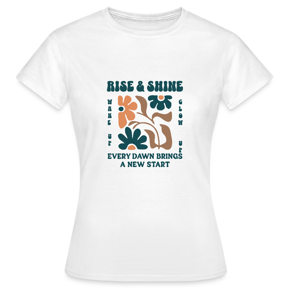 Rise & Shine T-Shirt – Boho Retro Flower Power Shirt | Positives Mindset Tee - Weiß