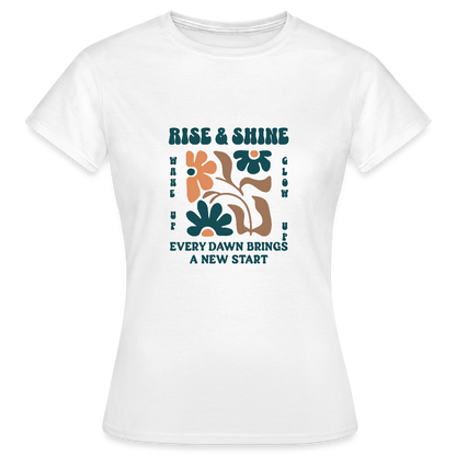 Rise & Shine T-Shirt – Boho Retro Flower Power Shirt | Positives Mindset Tee - Weiß