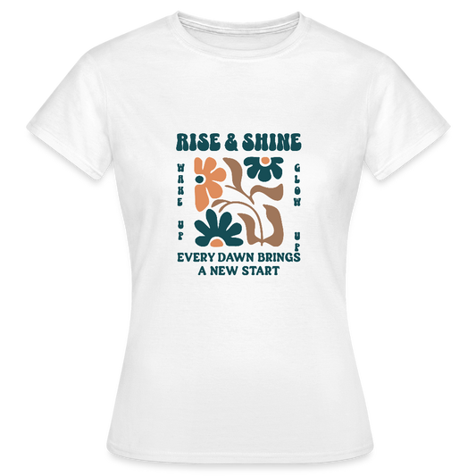 Rise & Shine T-Shirt – Boho Retro Flower Power Shirt | Positives Mindset Tee - Weiß