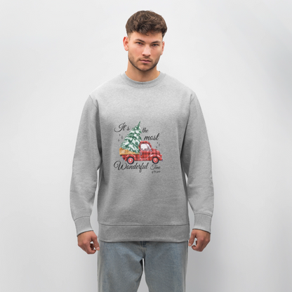 Weihnachts-Sweatshirt „Red Truck with Tree“ – 100% Bio-Baumwolle, nachhaltig & gemütlich 🎄✨ - Grau meliert