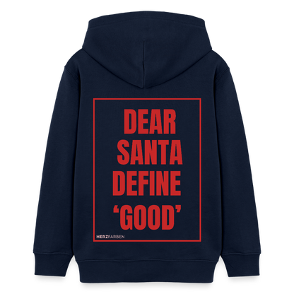 Kinder Hoodie „Dear Santa Define ‘Good’“ – aus 100 % Bio-Baumwolle | 9 - 13 Jahre - Navy