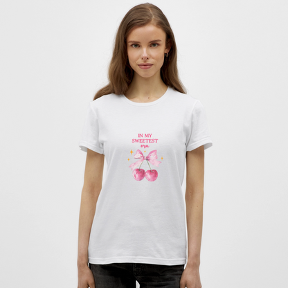 In My Sweetest Era T-Shirt – Coquette Cherry Shirt mit Schleife | Cute Aesthetic Tee - Weiß