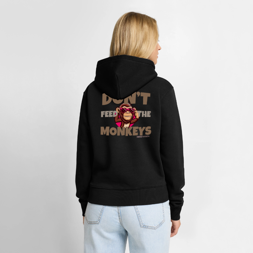 Herzfarben Damen Hoodie – DON’T FEED THE MONKEYS - Schwarz