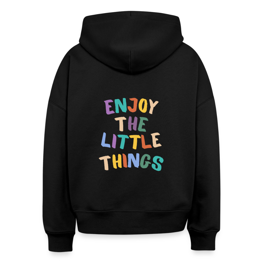 Bio Hoodie „Enjoy the little things“ – Nachhaltiger Kapuzenpullover aus 100% Bio-Baumwolle - Schwarz